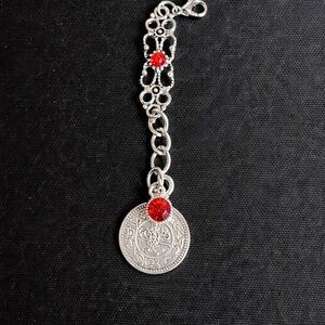 Estate Islamic Arabic Muslim Coin Keychain with Red Accents